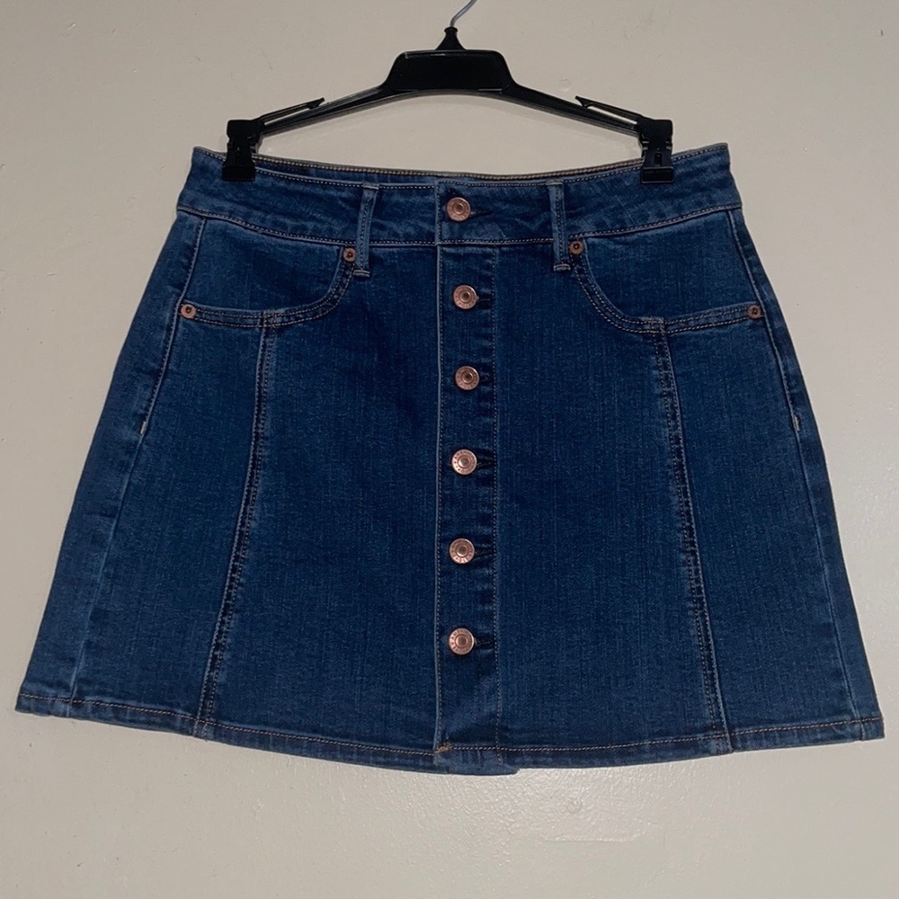 AE Super Stretch Button Front Denim Skirt